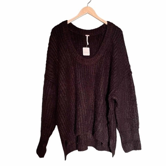 NWT Free People Blue Bell Sweater Oversized Chunky Knit Black Jumper Size Medium - Picture 4 of 15